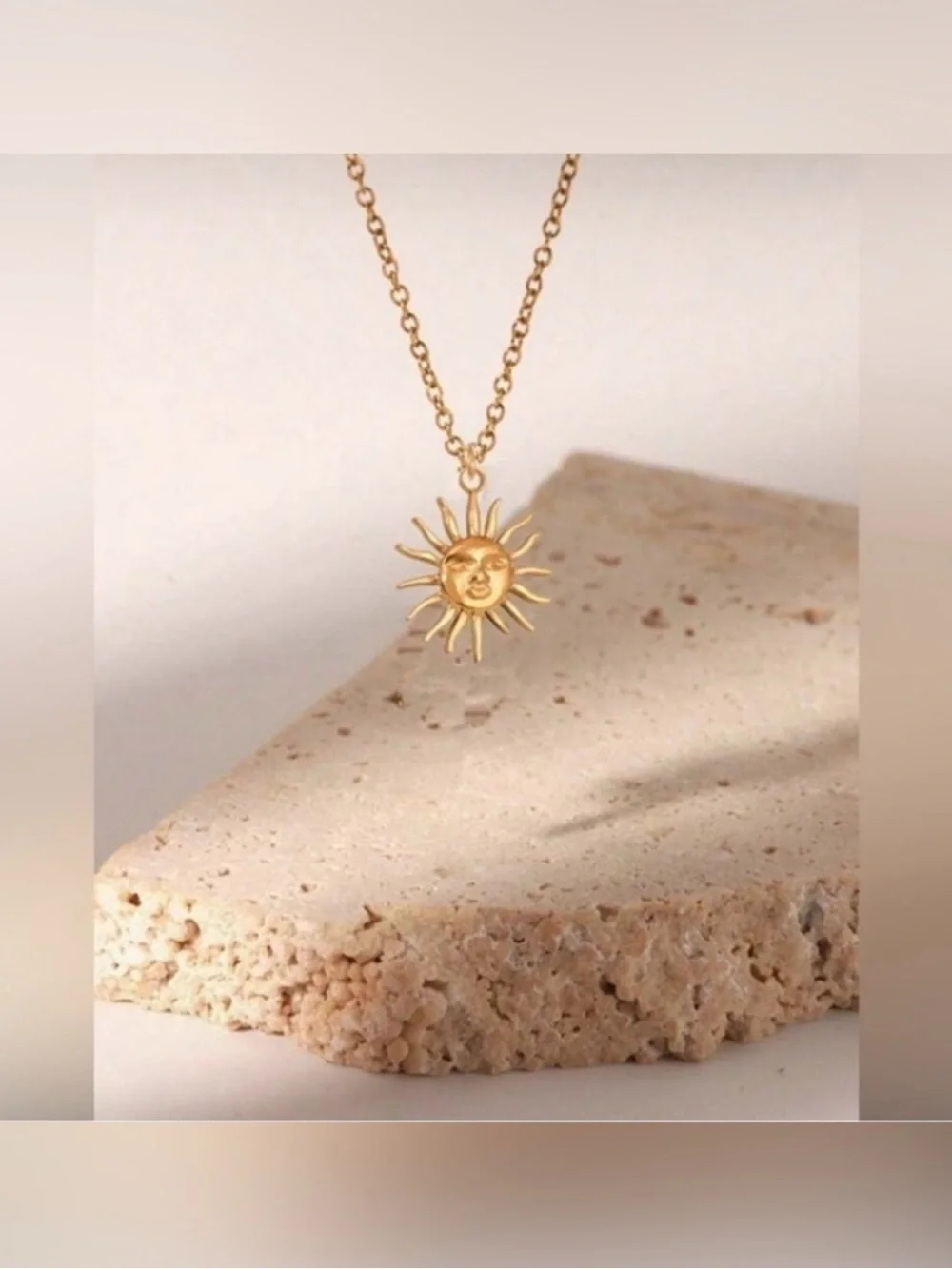 Gold Plated Stainless Steel Sun Face Pendant Necklace